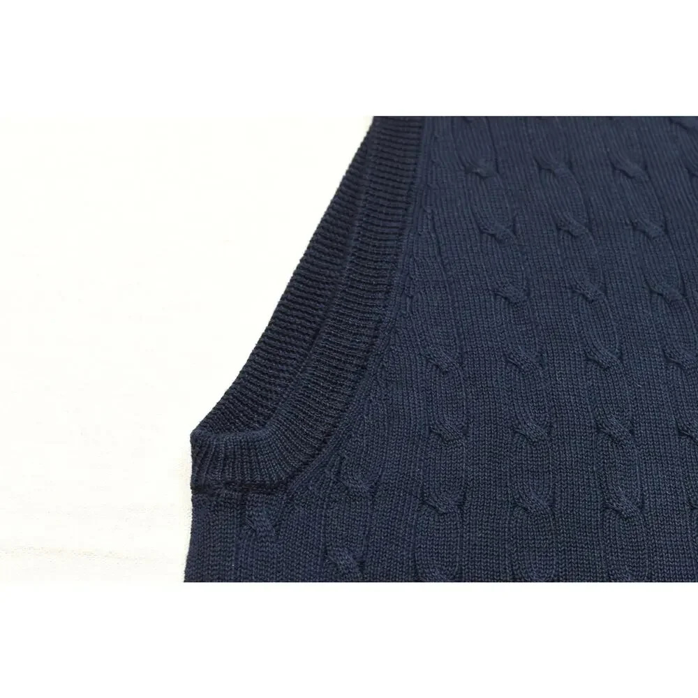 Brooks Brothers Country Club Sweater Vest XL Navy Blue Cable Knit 100% Mercerize